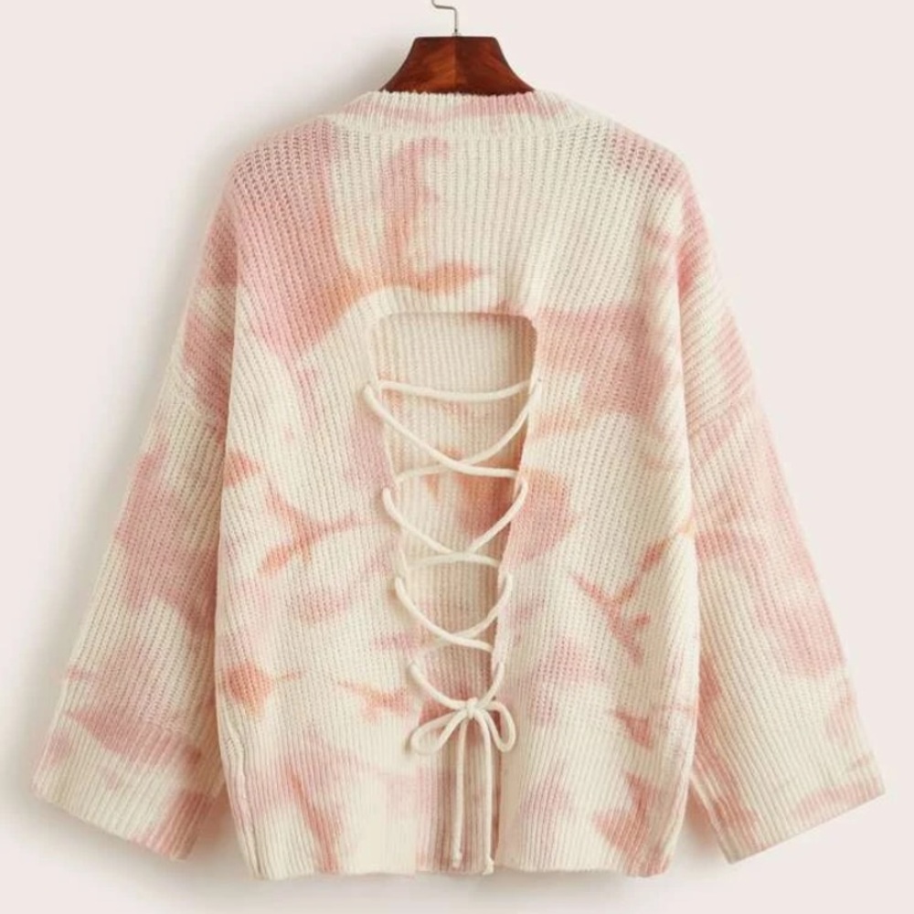 NWOT Orange/pink tie dye sweater with lace-up back